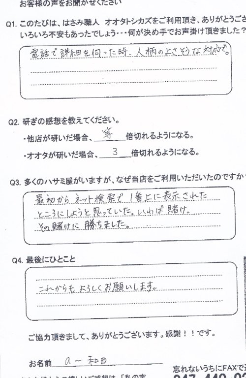 電話で詳細を伺った時、人柄のよさそうな対応で。