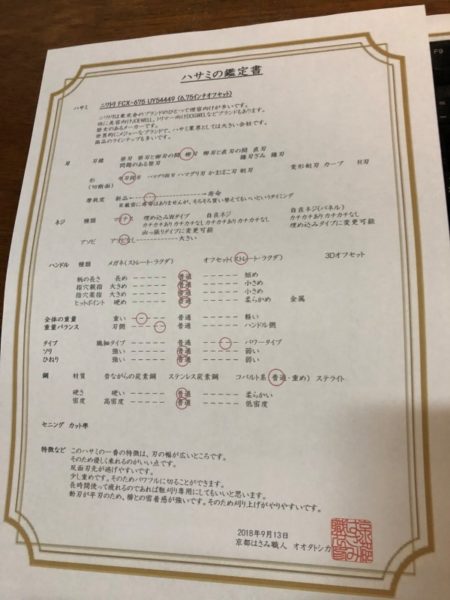 ハサミの鑑定書