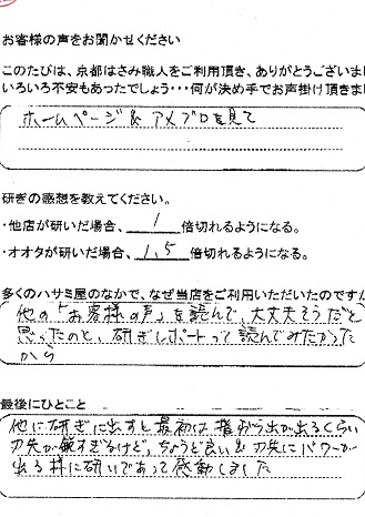 ちょうど良い＆刃先にパワーが 出る様に研いであって感動しました