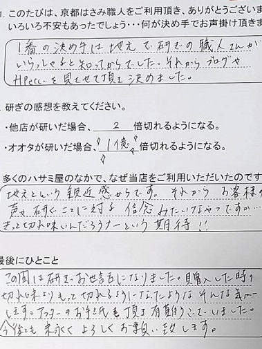 購入した時の切れ味より もっと切れるようになったようなそんな気がします。