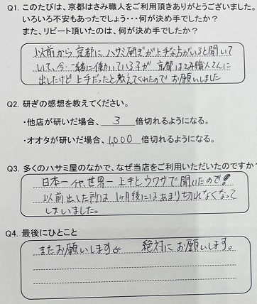 以前から京都にハサミ研ぎが上手な方がいると聞いていて