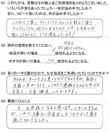 ハサミの手入れが、いかに大事か今回出したことに よって身を持って知りました。